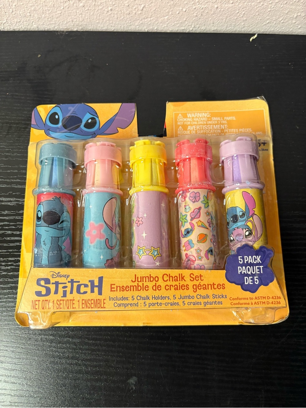 Disney Stitch Jumbo Chalk Set 5 Pack Holders Sidewalk Chalk NWT